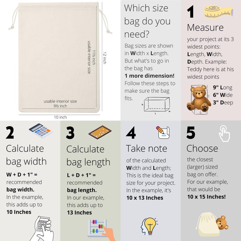 DR 100 Percent Cotton Muslin Drawstring Bags 12-Pack For Storage Pantry Gifts - Unbleached (10 x 12 inch - 12 pack, Beige) - Image 2