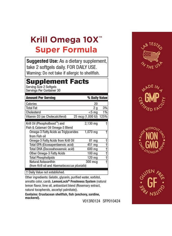 Purity Products - Purity Products Krill Omega-3 10x more EPA and DHA Super Formula Premium PhosphoBoost Krill Oil + Astaxanthin - Supports Joint Comfort + Flexibility - No Fish Burps LemonLock System - 60 SoftGels - Image 1