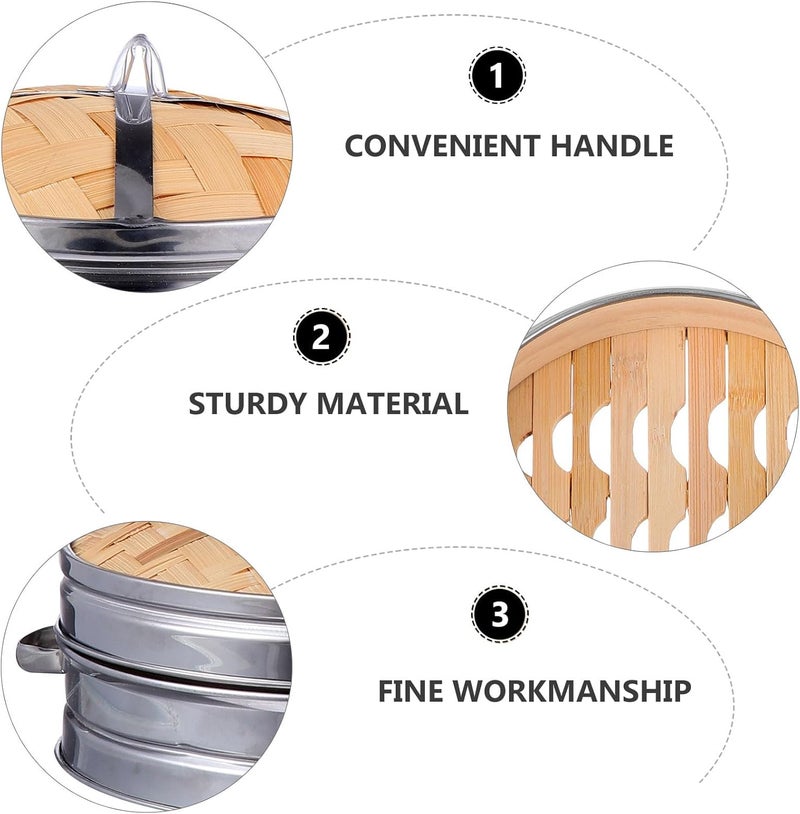 Stainless Steel Rim Lid Double-handle Steamer Basket 18cm Set for Dumpling Cooking Kitchen Supplies Traditional Chinese Food Steamer Style - Image 3