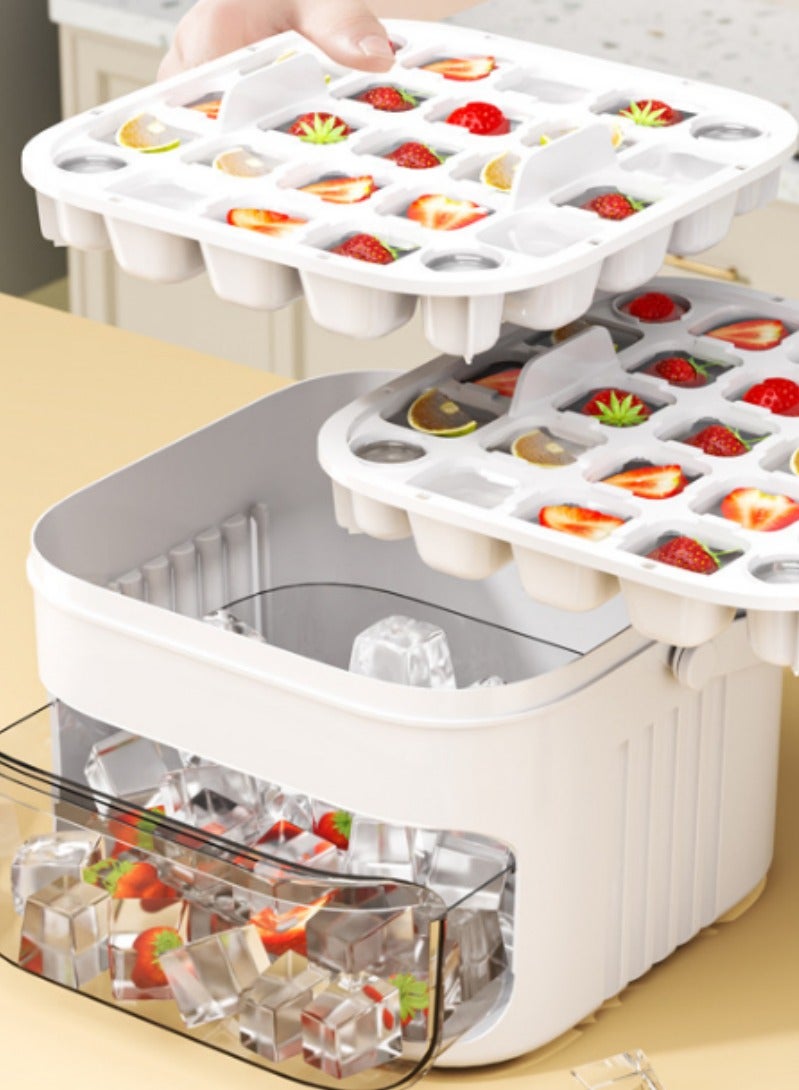 TDAO Ice Molds，Quick Freezer Double Layer 50-Grid Ice Cube Tray, One-Touch Press Ice Cube Mold with Lid and Scoop, Easy Press to Release, Portable Handle for Travel, Party, Home and Kitchen Use, A Must-Have Premium Ice Cube Tray for Hot Climates, Easy Release Design for Summer Drinks (White) - Image 3