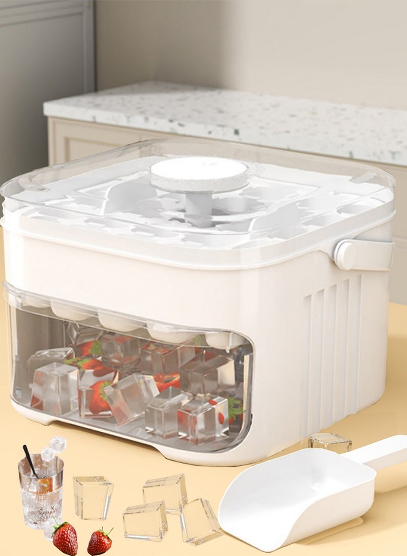 TDAO Ice Molds，Quick Freezer Double Layer 50-Grid Ice Cube Tray, One-Touch Press Ice Cube Mold with Lid and Scoop, Easy Press to Release, Portable Handle for Travel, Party, Home and Kitchen Use, A Must-Have Premium Ice Cube Tray for Hot Climates, Easy Release Design for Summer Drinks (White) - Image 1