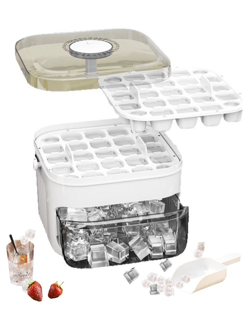 TDAO Ice Molds，Quick Freezer Double Layer 50-Grid Ice Cube Tray, One-Touch Press Ice Cube Mold with Lid and Scoop, Easy Press to Release, Portable Handle for Travel, Party, Home and Kitchen Use, A Must-Have Premium Ice Cube Tray for Hot Climates, Easy Release Design for Summer Drinks (White) - Image 2