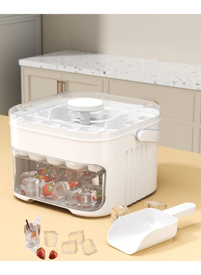تداو قوالب ثلج، صينية مكعبات ثلج مزدوجة الطبقات بـ 50 خانة، قالب مكعبات ثلج بضغطة واحدة مع غطاء ومغرفة، سهل الفتح بضغطة واحدة، مقبض محمول للسفر والحفلات والاستخدام المنزلي والمطبخ، صينية مكعبات ثلج ممتازة لا غنى عنها في المناخات الحارة، تصميم سهل الفتح لمشروبات الصيف 15*15*9.5 سم (أبيض) - Image 1