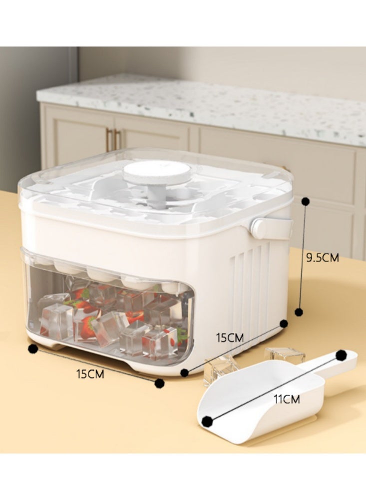 تداو قوالب ثلج، صينية مكعبات ثلج مزدوجة الطبقات بـ 50 خانة، قالب مكعبات ثلج بضغطة واحدة مع غطاء ومغرفة، سهل الفتح بضغطة واحدة، مقبض محمول للسفر والحفلات والاستخدام المنزلي والمطبخ، صينية مكعبات ثلج ممتازة لا غنى عنها في المناخات الحارة، تصميم سهل الفتح لمشروبات الصيف 15*15*9.5 سم (أبيض) - Image 2