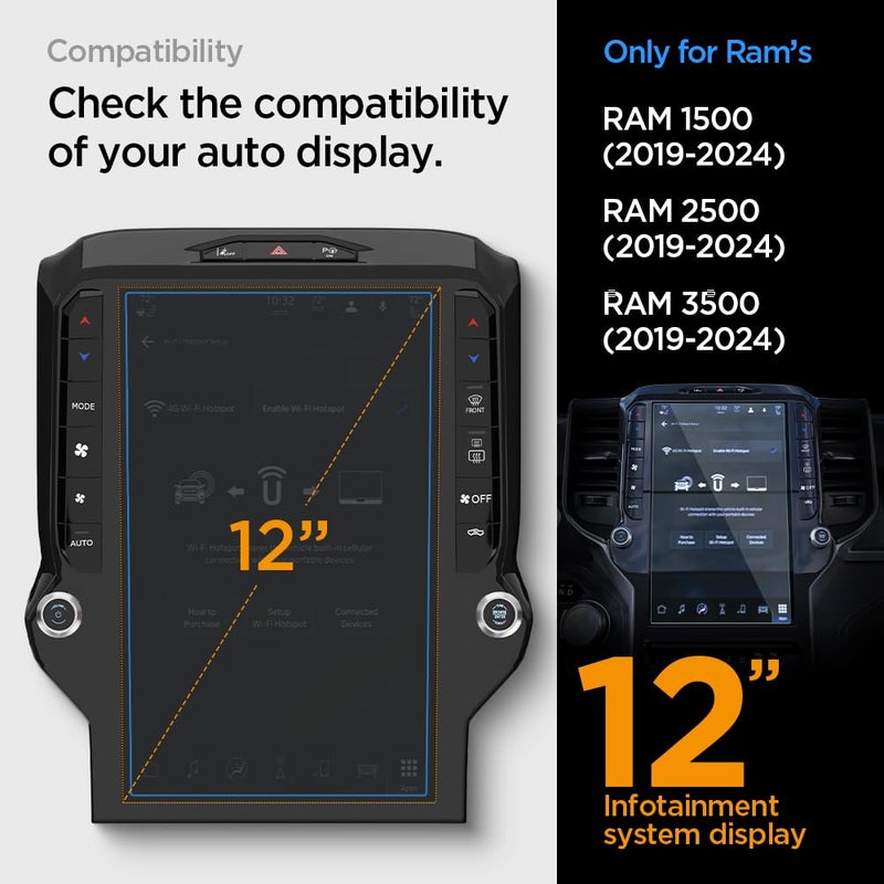 Spigen Tempered Glass Screen Protector [GlasTR Slim] designed for RAM 1500, 2500, 3500 (2025-2019) 12 inch Dashboard Touchscreen - Matte/Anti Fingerprint - Image 2