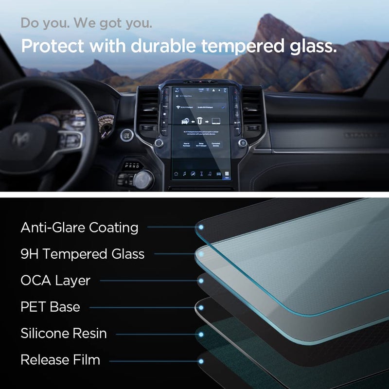 Spigen Tempered Glass Screen Protector [GlasTR Slim] designed for RAM 1500, 2500, 3500 (2025-2019) 12 inch Dashboard Touchscreen - Matte/Anti Fingerprint - Image 3