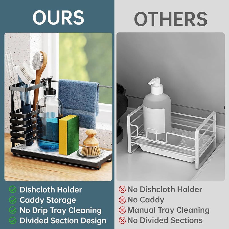 NiHome Multifunctional Kitchen and Bathroom Sink Caddy Organizer with Elevated Brush Holder, Quick-Drying Diatomaceous Earth Base Space-Saving Storage for Detergent Bottles, Sponges, Small Accessories - Image 3