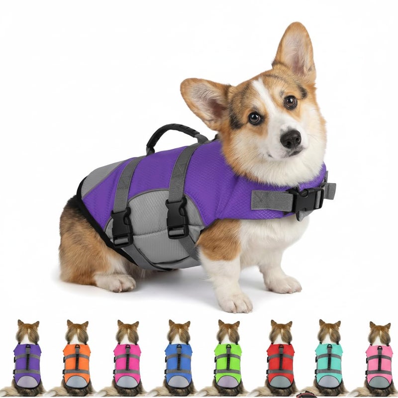 Mklhgty Dog Life Jacket Reflective Adjustable Dog Vest with Rescue Handle for Swimming and Boating Ripstop Pet Safety Life Preserver for Small Medium and Large Dogs - Image 2