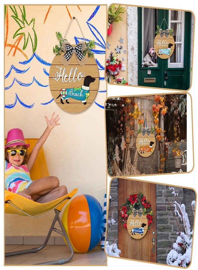 جلينمال مجموعة ديكور باب جلينمال مكونة من 16 قطعة على شكل كلب داشهوند، مناسبة لجميع المواسم والأعياد، لافتة ترحيبية لطيفة على شكل كلب داشهوند لعيد الميلاد، لافتات خشبية ريفية لباب المنزل الأمامي الخارجي (بني). - Image 5