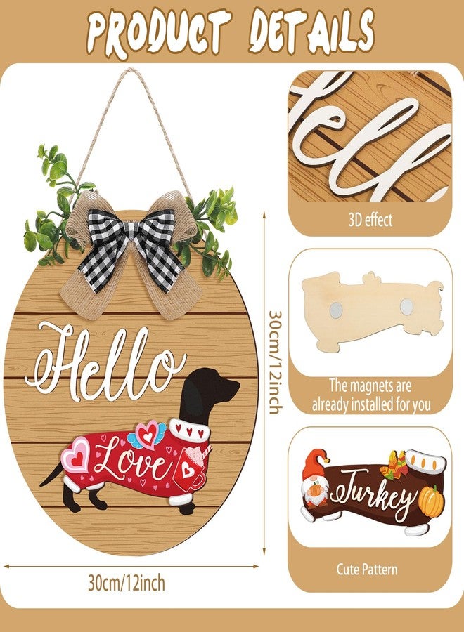 جلينمال مجموعة ديكور باب جلينمال مكونة من 16 قطعة على شكل كلب داشهوند، مناسبة لجميع المواسم والأعياد، لافتة ترحيبية لطيفة على شكل كلب داشهوند لعيد الميلاد، لافتات خشبية ريفية لباب المنزل الأمامي الخارجي (بني). - Image 2