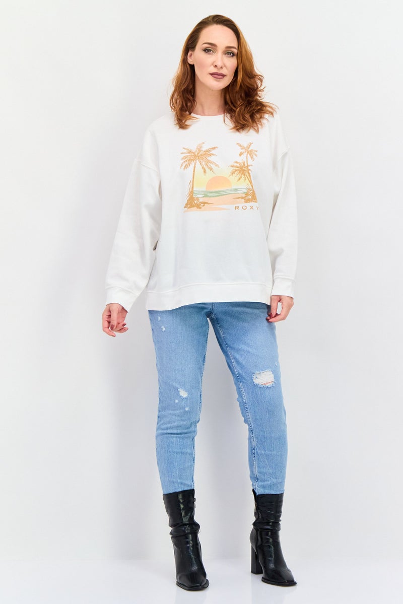 Roxy سويت شيرت جرافيك بكم طويل للنساء، أبيض فاتح - Image 2