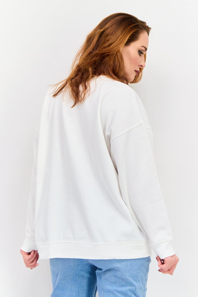 Roxy سويت شيرت جرافيك بكم طويل للنساء، أبيض فاتح - Image 4