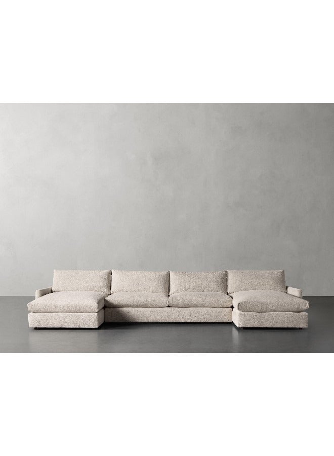 هوم جويز كنبة زاوية رترو كوزي خشب سويدي - قماش شانيل - تصميم على شكل حرف U - بيج - Image 1