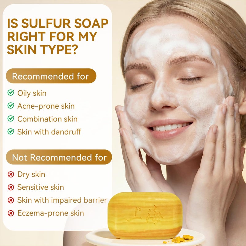 Bee & Flower Shanghai Sulfur Soap 10% Sulfur Soap Bar Face and Body Acne Treatment Sulphur Bar Soaps 3.4 Oz (6 Packs) - Image 5