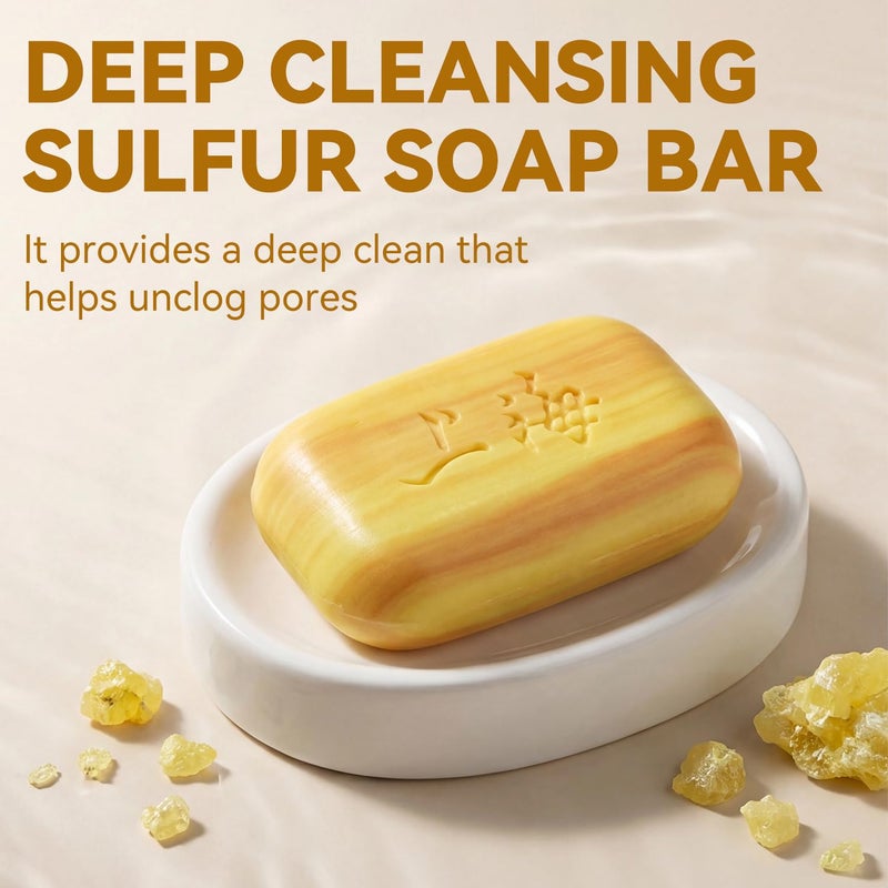 Bee & Flower Shanghai Sulfur Soap 10% Sulfur Soap Bar Face and Body Acne Treatment Sulphur Bar Soaps 3.4 Oz (6 Packs) - Image 2