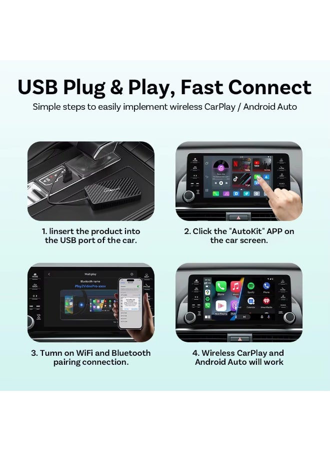 OTTOCAST Play2 Video Pro Carplay Ai Box Wireless Android Auto Adapter Built in Youtube Netflix For VW Benz Ford 99% of Cars - Image 5