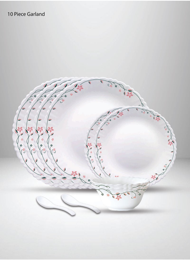 British Chef 10 Pieces Opalware Dinner Set | Microwave & Dishwasher Safe | Garland Dinnerware set with 4-Piece Dinner Plate, 2-Piece Side Plate, 2-Piece Soup Bowl, 2-Piece Spoons-White  - Image 1