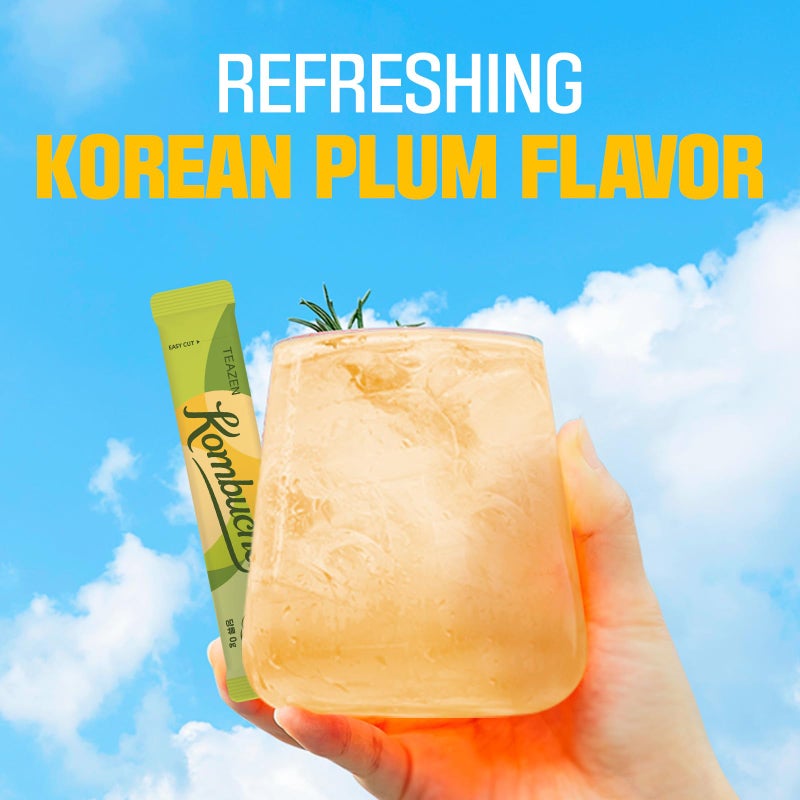 TEAZEN Korean Plum Kombucha Tea, Electrolyte Powder & Hydration Drink Mix, Sugar Free, Live Probiotics & Prebiotics, 10 Sticks, 1.76oz'. - Image 2