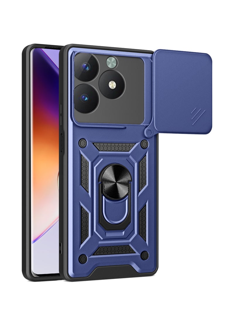 Shunjia Sliding Window Case, Shockproof Rugged Armor with Sliding Camera Cover & 360° Ring Kickstand, Compatible with Realme C61 / Realme C63 / Realme Note 60x (Blue) - Image 1