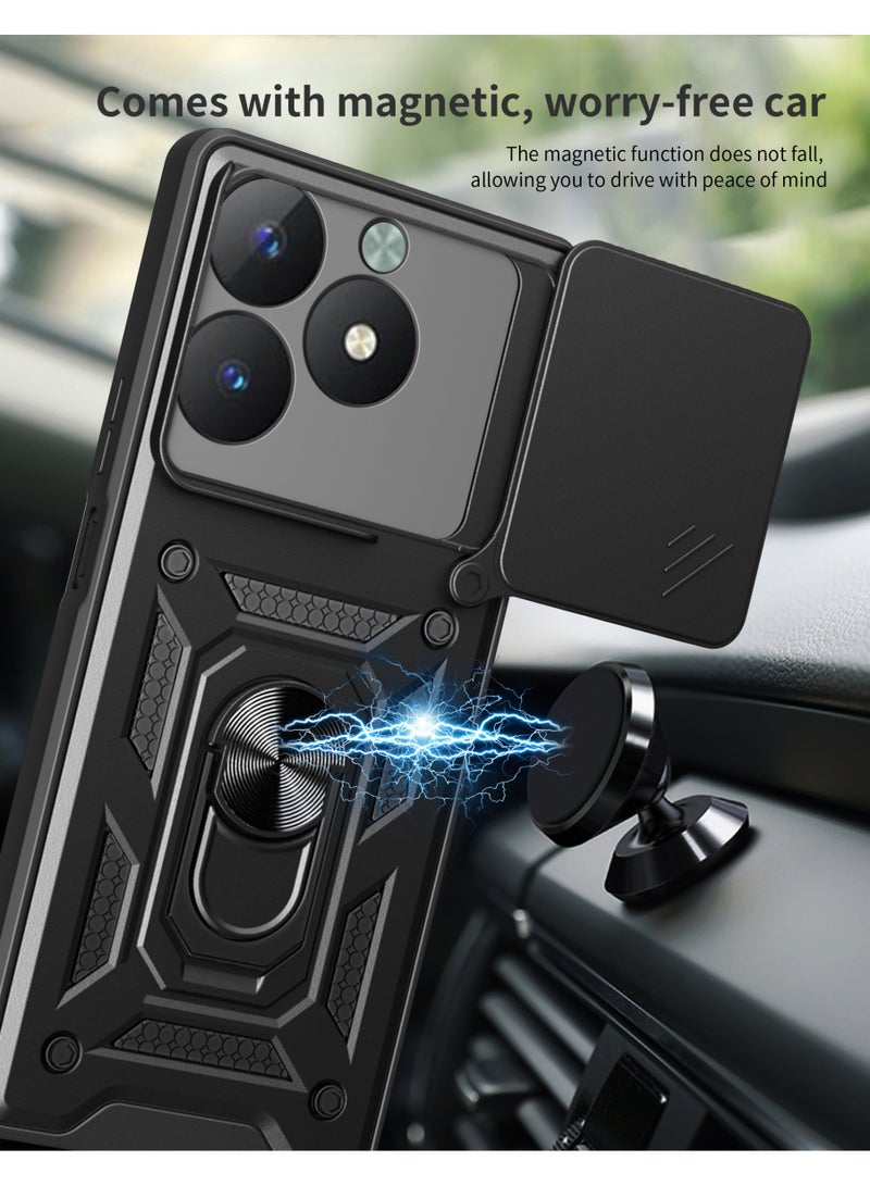 Shunjia Sliding Window Case, Shockproof Rugged Armor with Sliding Camera Cover & 360° Ring Kickstand, Compatible with Realme C61 / Realme C63 / Realme Note 60x (Blue) - Image 3