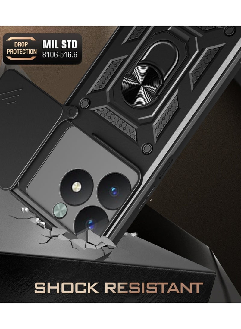 Shunjia Sliding Window Case, Shockproof Rugged Armor with Sliding Camera Cover & 360° Ring Kickstand, Compatible with Realme C61 / Realme C63 / Realme Note 60x (Blue) - Image 2