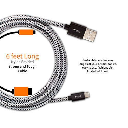 POSH Nylon Braided Original Type C to USB A 6 Ft Long and Tough Cable - Image 2