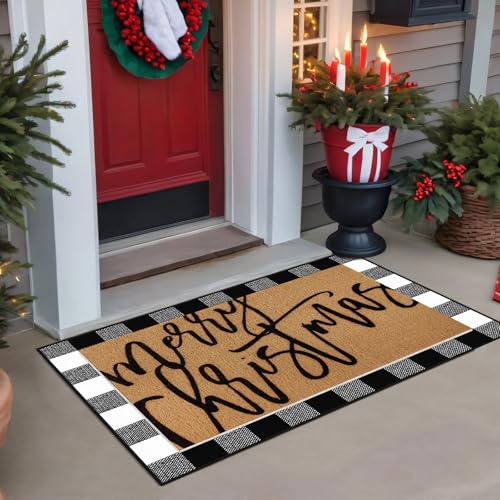 Tinideya 2 Pcs Door Mat Welcome Non Slip Coir Mats Floor Layering Doormats Seasonal for Front Porch Entryway DecorMerry Christmas - Image 3