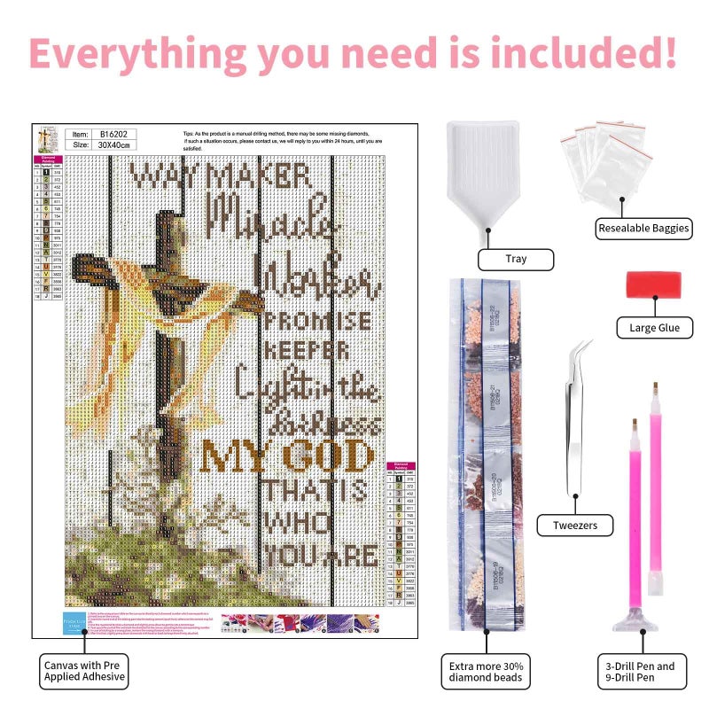 GEEHEIY Religious Diamond Art Kits for Adults, 5D Christian Cross Diamond Painting Kits for Beginner, DIY Jesus Cross Gem Art Dots for Adults, Perfect for Home Wall Decor 12x16 Inch - Image 4