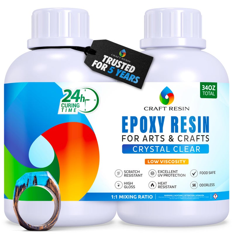 Craft Resin راتنج الحرف 34 أونصة راتنج إبوكسي شفاف - مجموعة راتنج إبوكسي ذات لزوجة منخفضة مع مادة صلبة للحرف اليدوية، فن DIY، الخشب، صب القوالب، صنع المجوهرات، الأكواب - آمن للطعام ومقاوم للأشعة فوق البنفسجية - Image 1