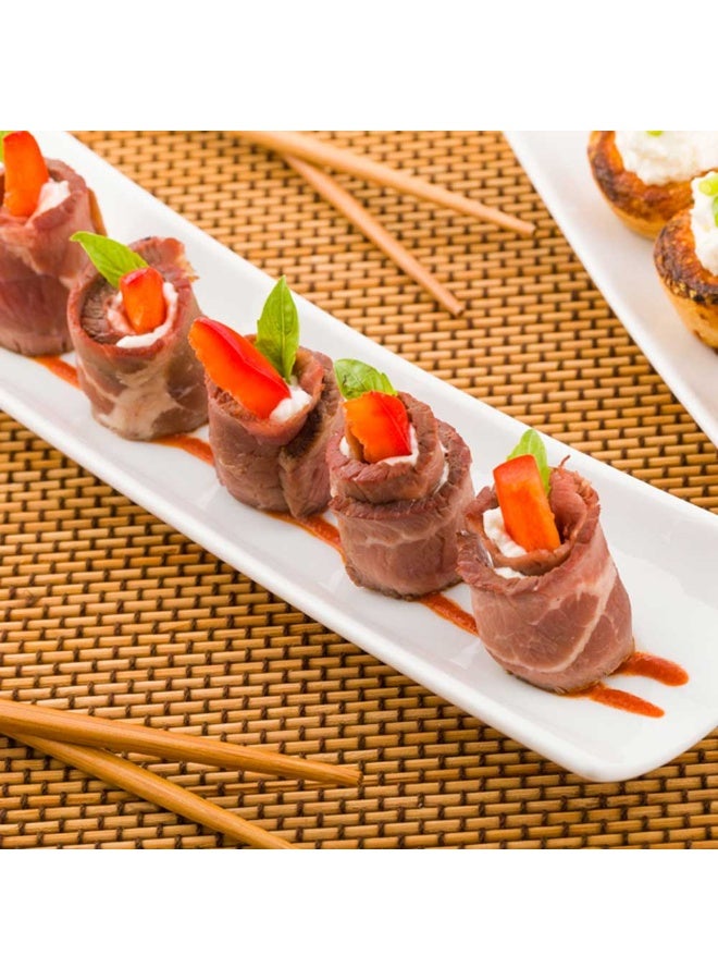 Restaurantware Shinto 10.3 Inch x 2.8 Inch Rectangular Serving Plate, 1 Rectangle Porcelain Tray - Curved, Stain Resistant, White Porcelain Long Sushi Plate, Chip Resistant, For Sushi Or Appetizers - Image 3