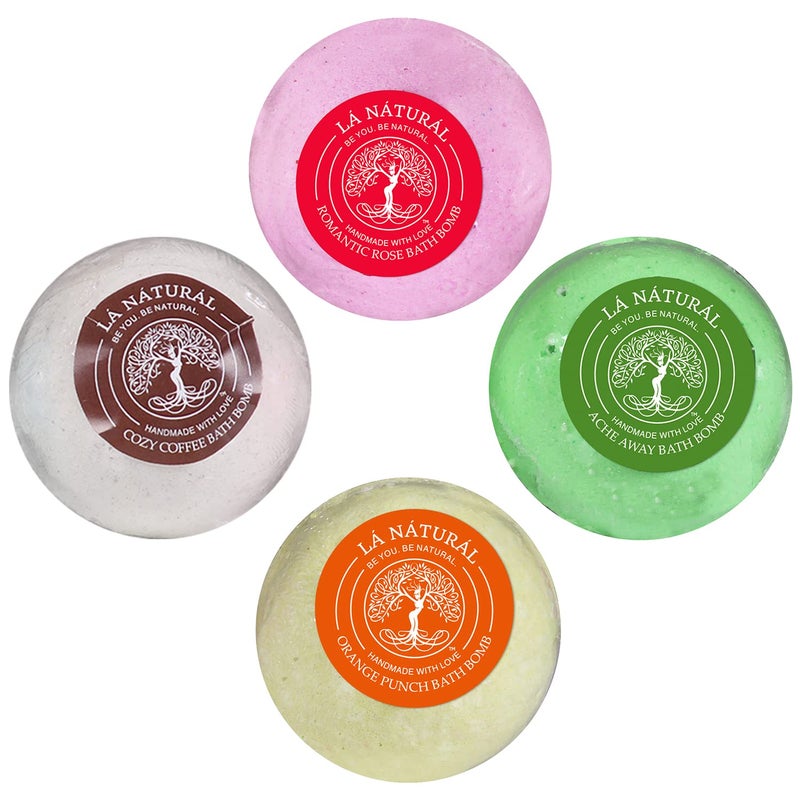 LA NATURAL Handmade Assorted Bath Bombs Combo  Rose Orange Eucalyptus CoffeeVanilla Bath Bombs Combo  Natural Cleansing Bath Bombs  Men and Women for all Ages 60 Gm Each Pack of 4 Assorted - Image 3