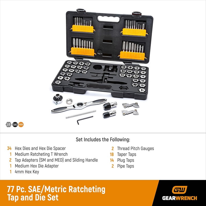 Gearwrench 77 Piece SAE/Metric Ratcheting Tap and Die Set - Model 3887 - Image 2