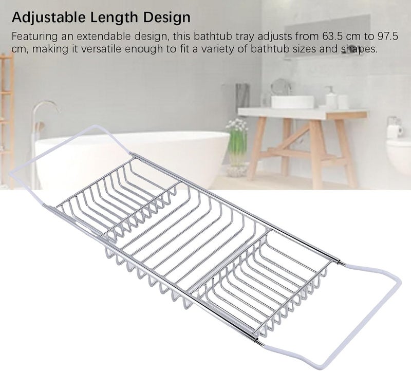 2026 New Bathtub Tray, Stainless Steel Expandable Shower Tub Organizer Tray Table, Adjustable Bathtub Caddy for Luxury Bath Bathroom Accessories (Silver) - Image 5