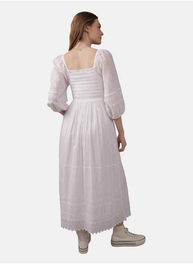 American Eagle AE Puff Sleeve Smocked Midi Dress  - Image 4