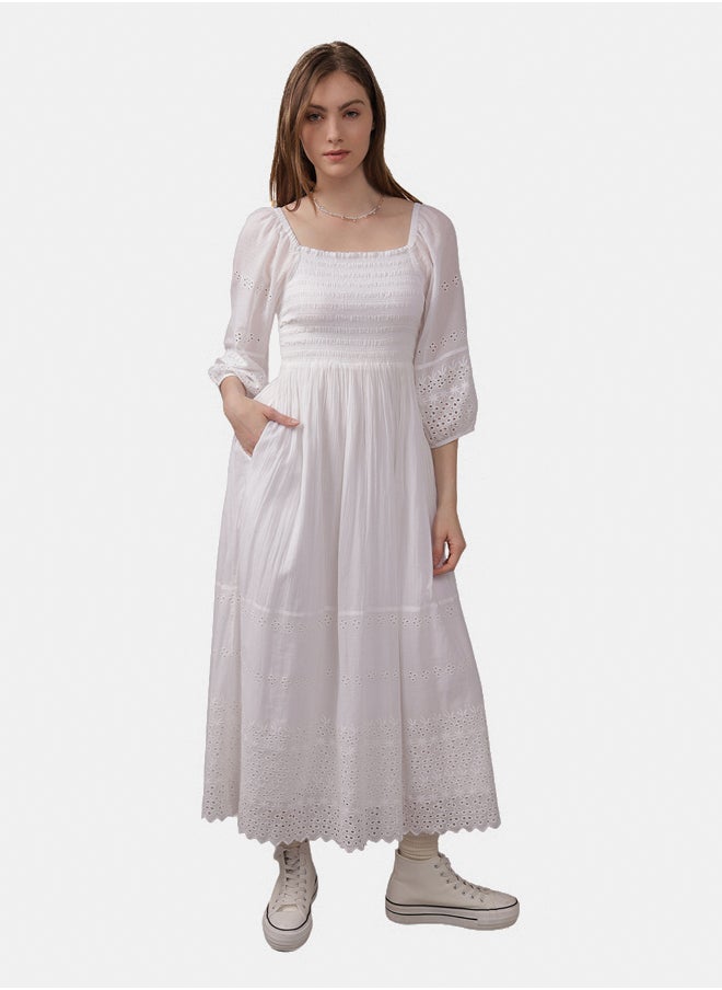 American Eagle AE Puff Sleeve Smocked Midi Dress  - Image 3