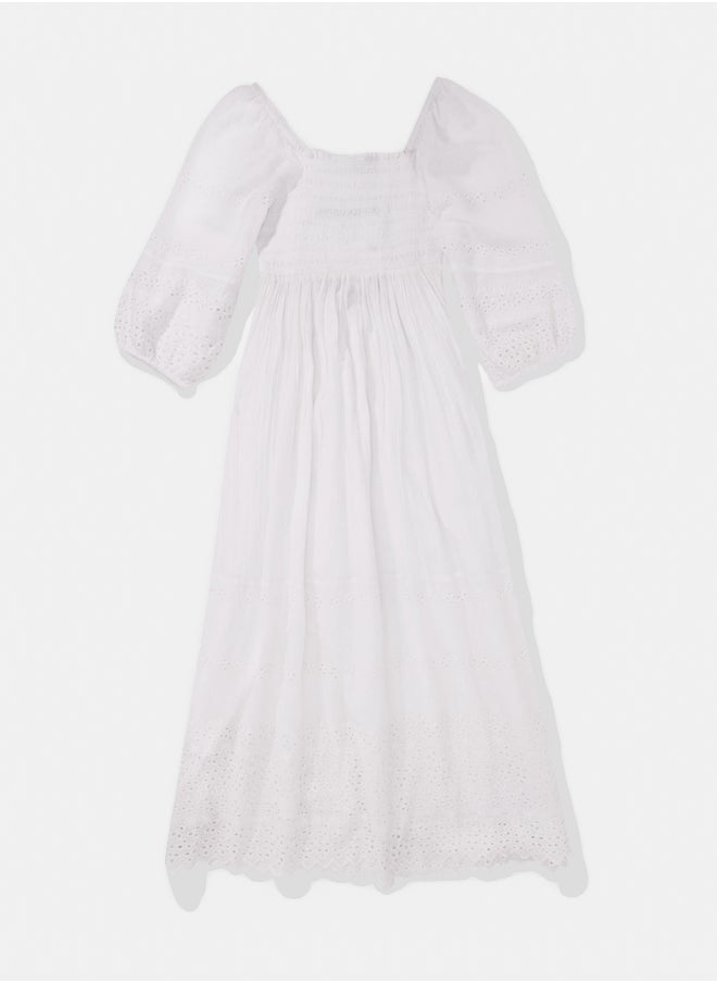American Eagle AE Puff Sleeve Smocked Midi Dress  - Image 2