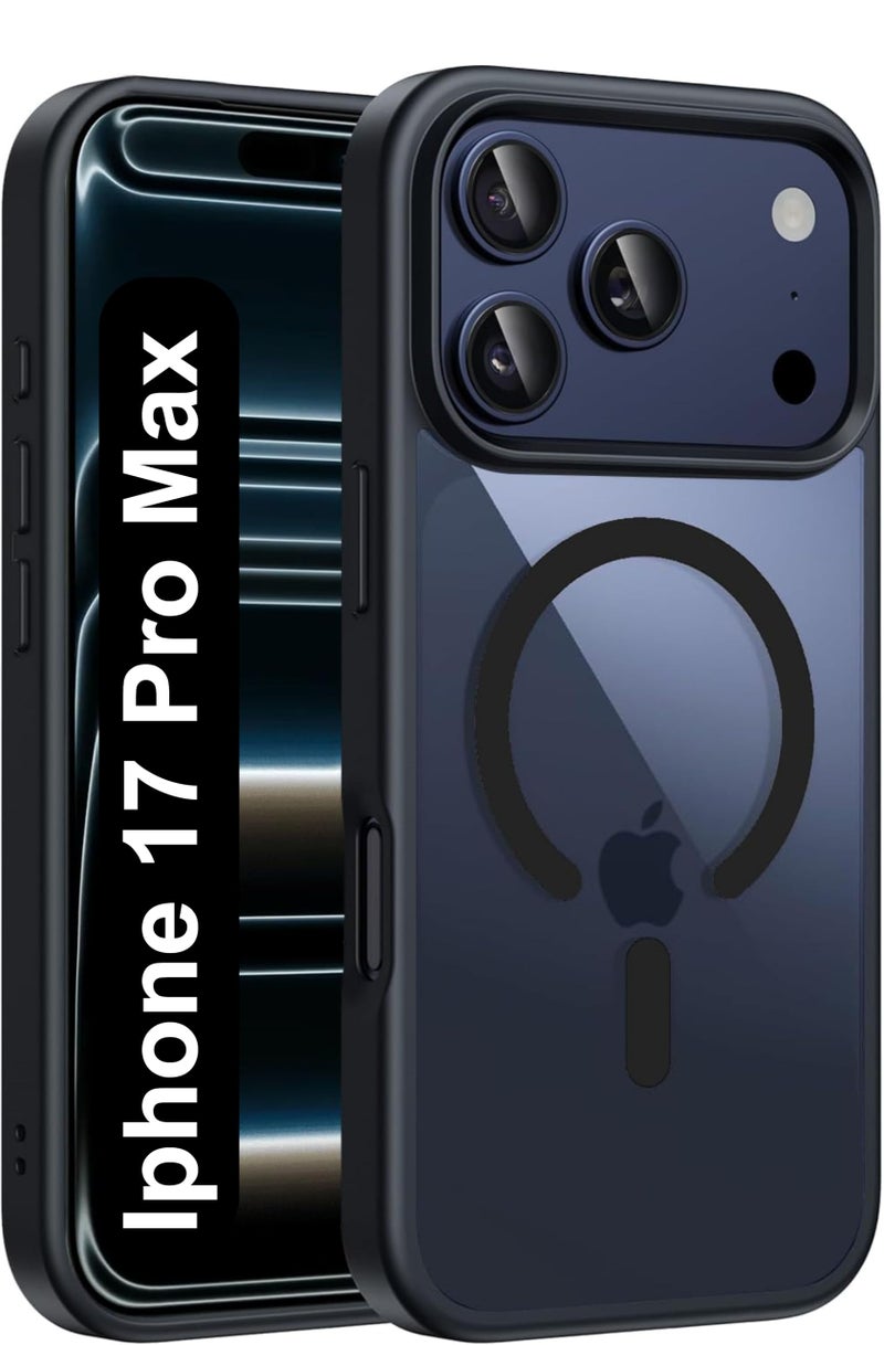 SBMS Compatible iPhone 17 Pro Max Case,(Compatible with MagSafe) Non Yellow Military-Grade Drop Protection & Hard PC Back Cover Slim Transparent Anti-Scratch Shockproof Phone Case - Black - Image 2