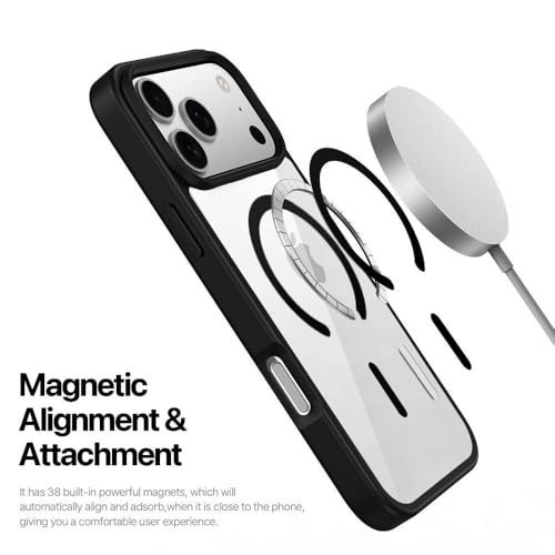 SBMS Compatible iPhone 17 Pro Max Case,(Compatible with MagSafe) Non Yellow Military-Grade Drop Protection & Hard PC Back Cover Slim Transparent Anti-Scratch Shockproof Phone Case - Black - Image 5