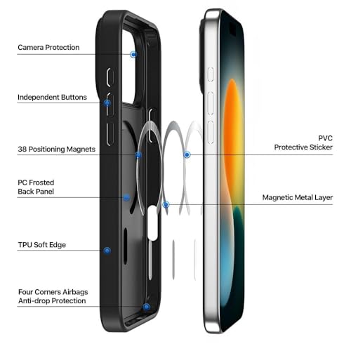 SBMS Compatible iPhone 17 Pro Max Case,(Compatible with MagSafe) Non Yellow Military-Grade Drop Protection & Hard PC Back Cover Slim Transparent Anti-Scratch Shockproof Phone Case - Black - Image 3
