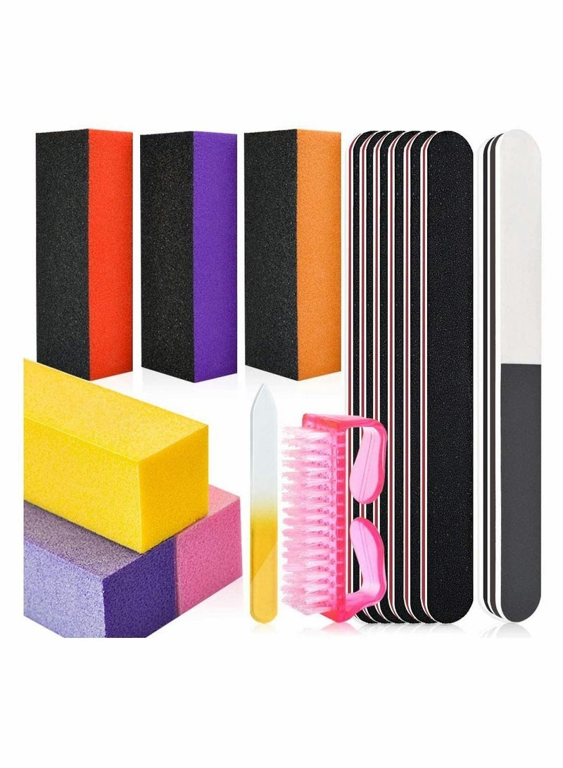 Y&D Nail Files and Buffers Kit 100/180 Grit Emery Boards for Nails Cube Buffer Block Acrylic Professional Manicure Tools with Glass File/Smoother Block/Cleaner Brush (15Pcs) - Image 1