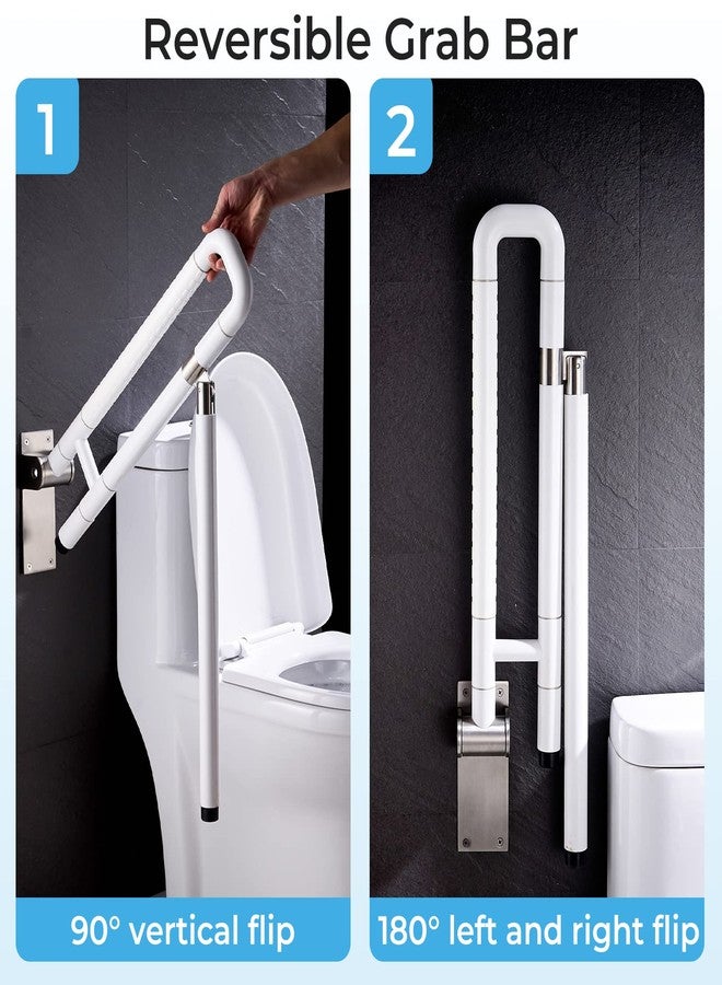 Modunful Upgraded Handicap Grab Bar for Bathroom, Flip Up Toilet Hand Rail for Elderly, Disabled, Pregnant, 23.6 Inch, White, Textured Finish, Stainless Steel - Image 5