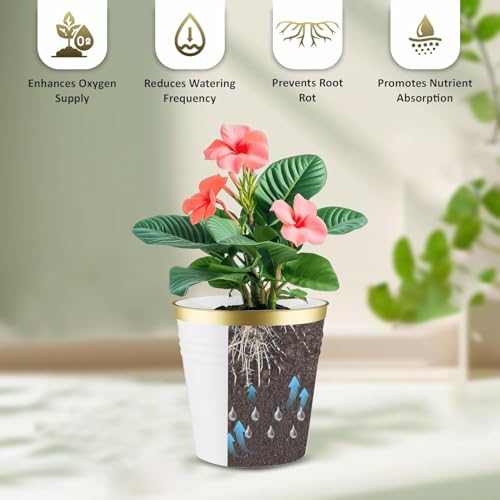 JD FRESH 5 Pack Bucket Patio Plastic Flower Pots with Drainage Hole/Lightweight/UV & Weather Resistant/7 Inch Planters for Indoor/Outdoor/Home/Balcony/Garden Plant Pots (White) - Image 4
