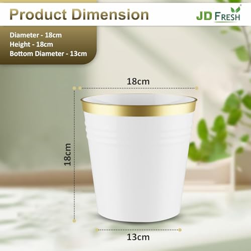 JD FRESH 5 Pack Bucket Patio Plastic Flower Pots with Drainage Hole/Lightweight/UV & Weather Resistant/7 Inch Planters for Indoor/Outdoor/Home/Balcony/Garden Plant Pots (White) - Image 2