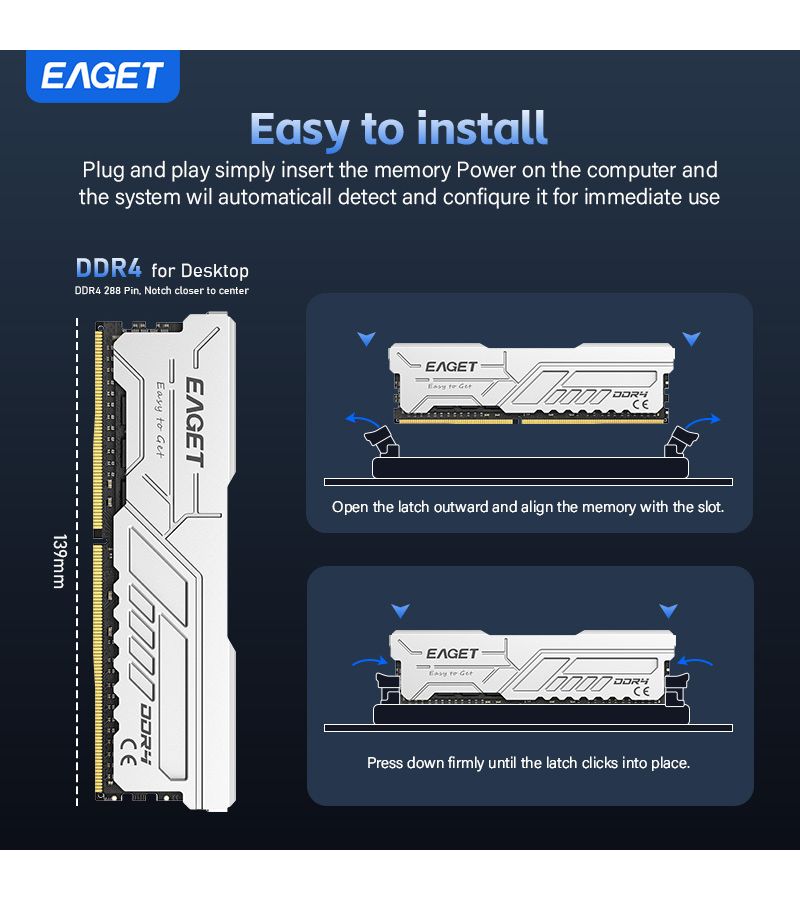 16GB Kit 2x8GB DDR4 3200MHz Silver White Desktop Gaming Memory with Heat Sink for AMD Intel PC8GB - Image 1