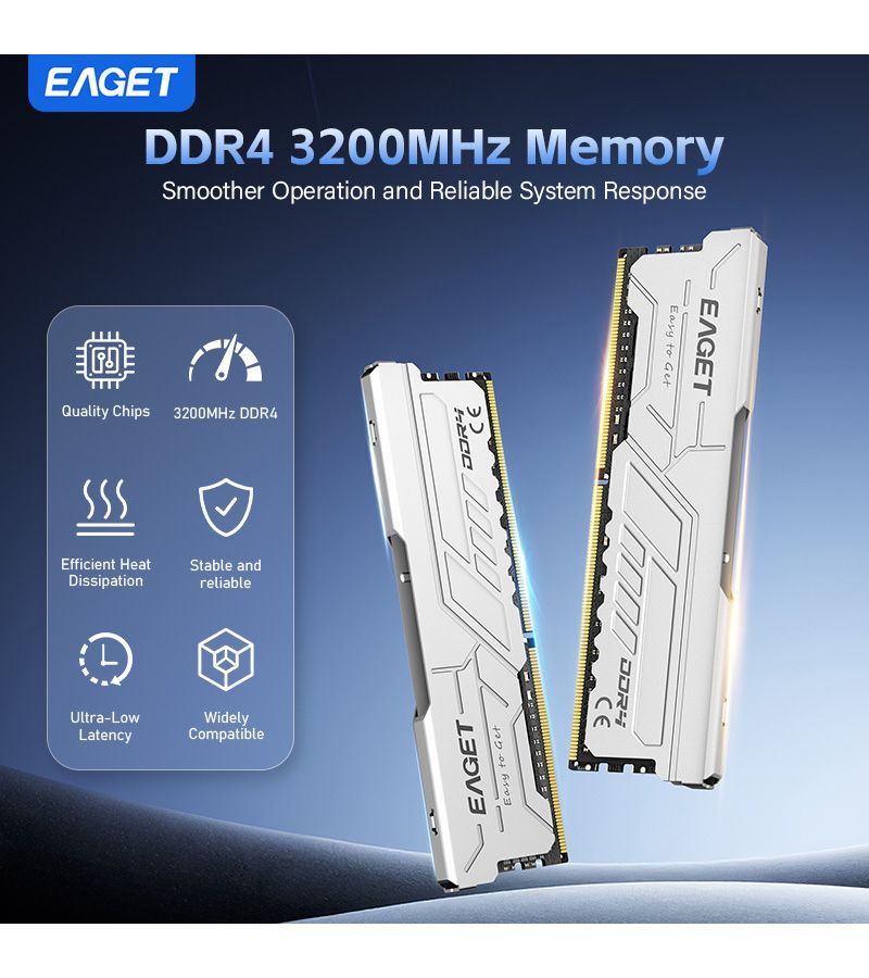 16GB Kit 2x8GB DDR4 3200MHz Silver White Desktop Gaming Memory with Heat Sink for AMD Intel PC8GB - Image 3