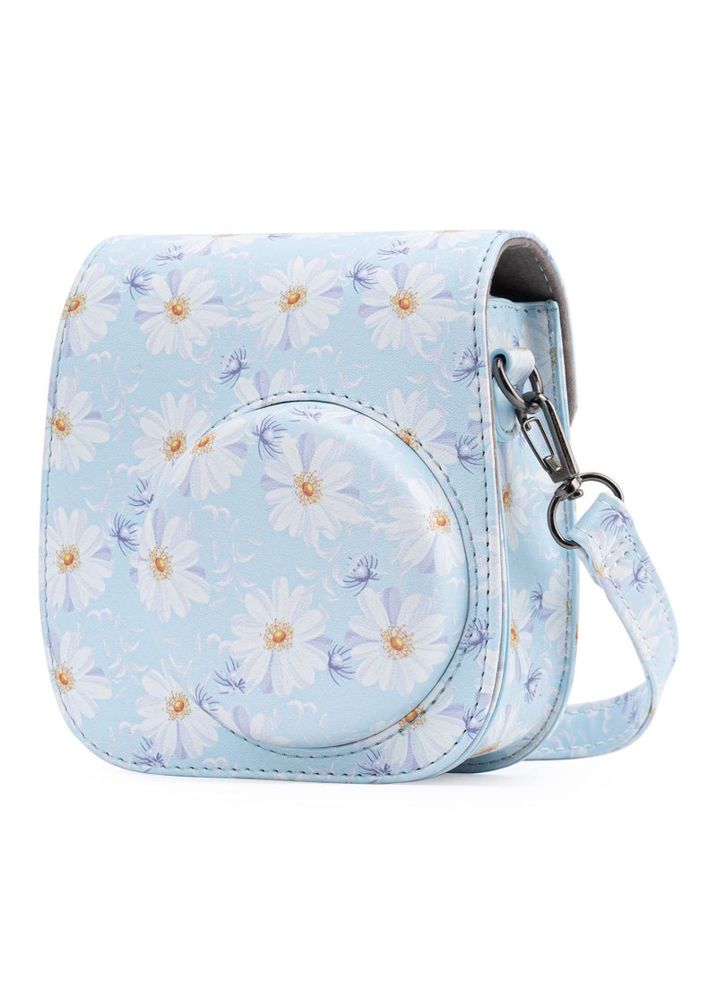 SYOSI - Protective & Portable Case Compatible with fujifilm instax Mini 11/ 9/ 8/ 8+ Instant Film Camera with Accessory Pocket and Adjustable Strap (Flowers Light Blue) - Image 1