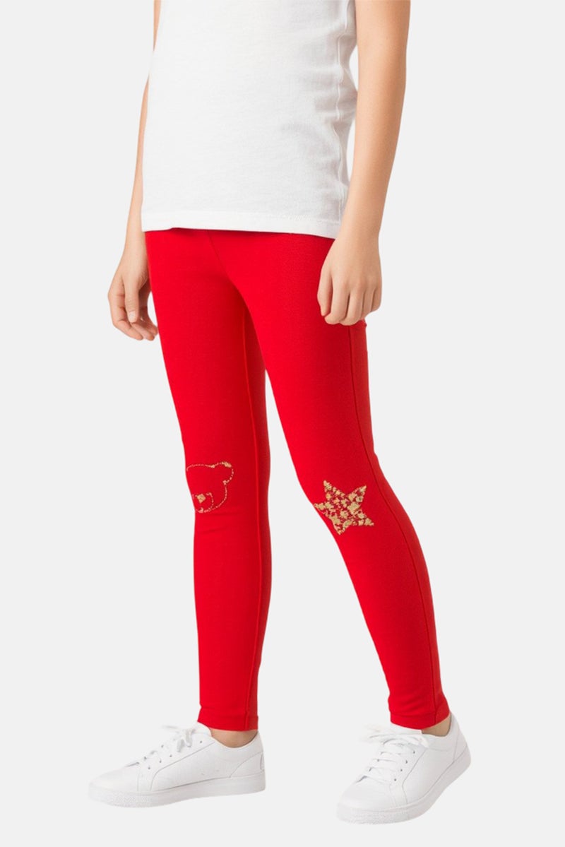 Hamleys Toddlers Girl Solid Leggings, Red - Image 1