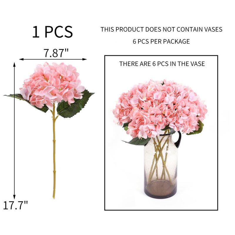 Kimura's Cabin 6pcs Fake Flowers Vintage Artificial Silk Hydrangea Flowers Bouquets Faux Hydrangea Stems for Home Wedding Party Table Core Decoration (Pink  Pack of 6) - Image 2