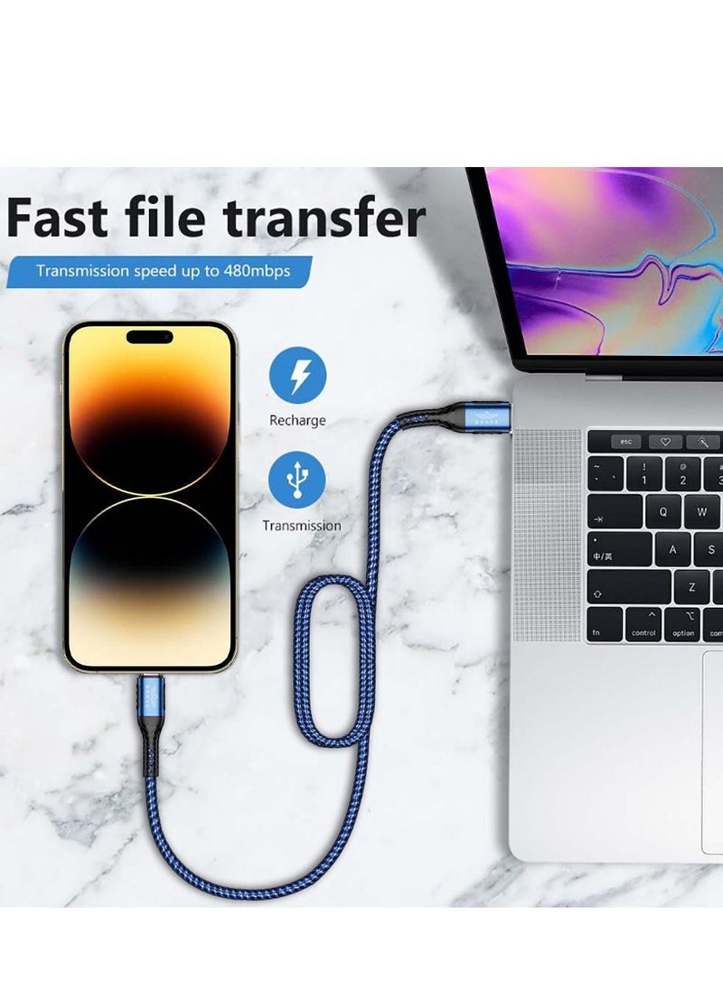 Brave 30w 2 in 1 pack Type-C to Lightning Nylon Braided Data Cable 3.1A Fast Charging for iPhone 14 Pro Max, iPhone 13 12 11 Pro Max Mini XS Plus 1m & 2m (Blue)