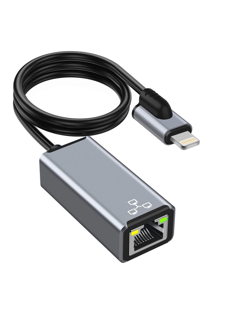 Excefore - Lightning to Ethernet Adapter for iPhone to RJ45 Ethernet LAN Network Adapter, Supports 100Mbps High-Speed Ethernet Network, Compatible with iPad/iPhone 13/12, Plug and Play - Image 1